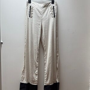 Leifsdottir Cream Wide-Leg Linen Pants with Black Contrast Cuffs Size 8